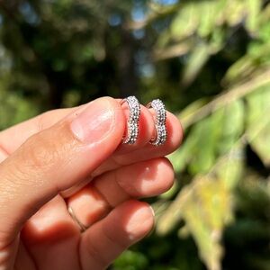 18K White Gold Plated Stainless Steel Diamond Heart Hoop Earrings